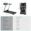 Folding treadmill with LED display, heart rate belt, and shockproof running belt for home workouts and easy storage.