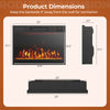 Electric fireplace heater dimensions showing 23" width, 13.5" height, and 5.1" depth for optimal heating in 400 sq.ft.