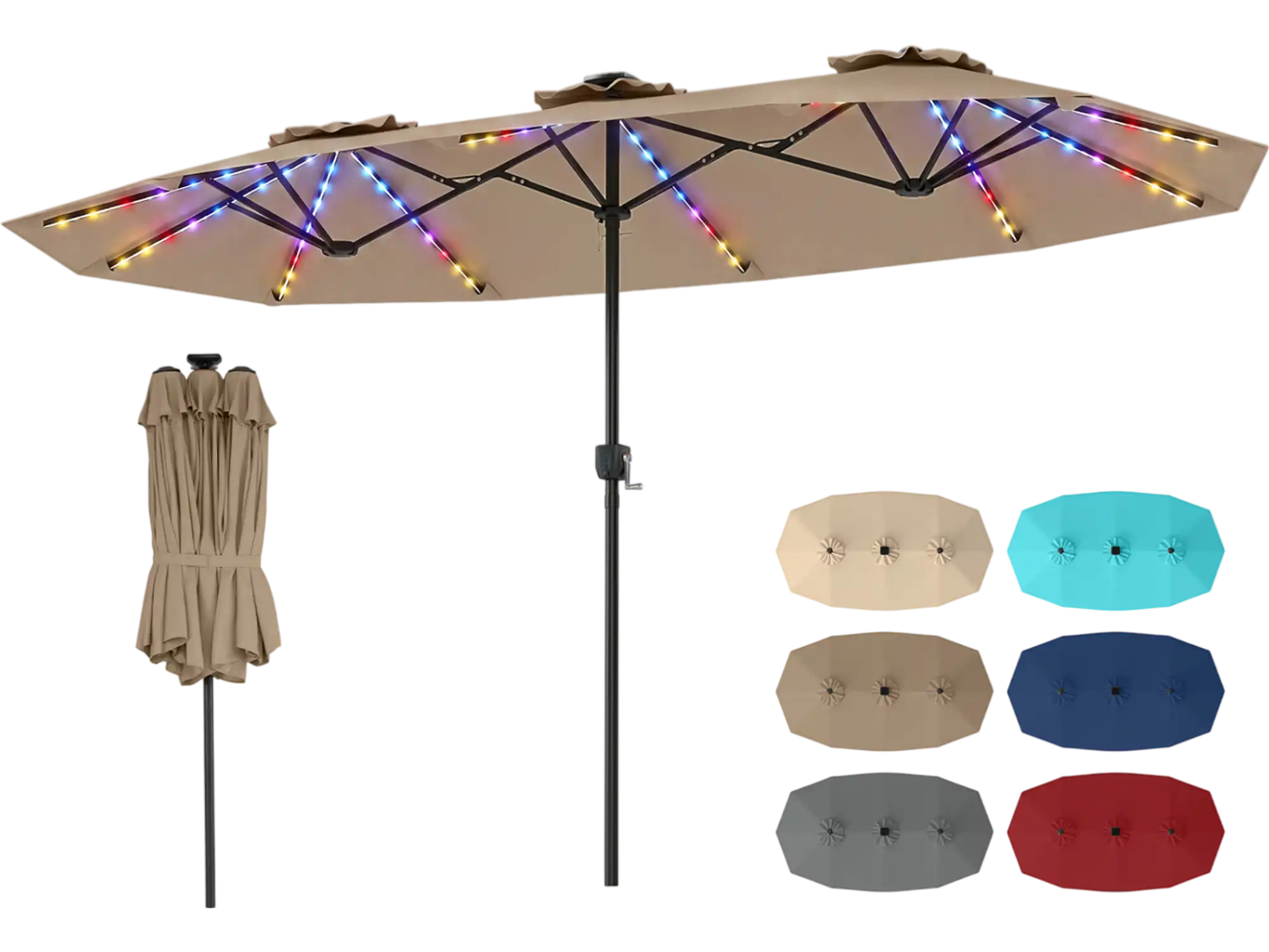 Costway 13' Double-Sided Patio Umbrella w/ Color-Changing Solar LED Lights 21514905 New