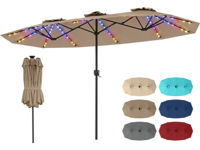 Costway 13' Double-Sided Patio Umbrella w/ Color-Changing Solar LED Lights 21514905 New