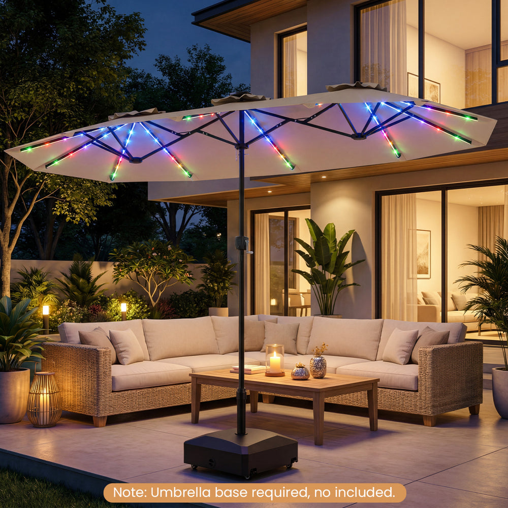 13 FT Double-Sided Patio Umbrella with Color-Changing Flowing Solar LED Lights-Brown - Gallery View 1 of 11