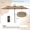 13 FT double-sided patio umbrella in brown with solar LED lights, showcasing dimensions and design features for outdoor.