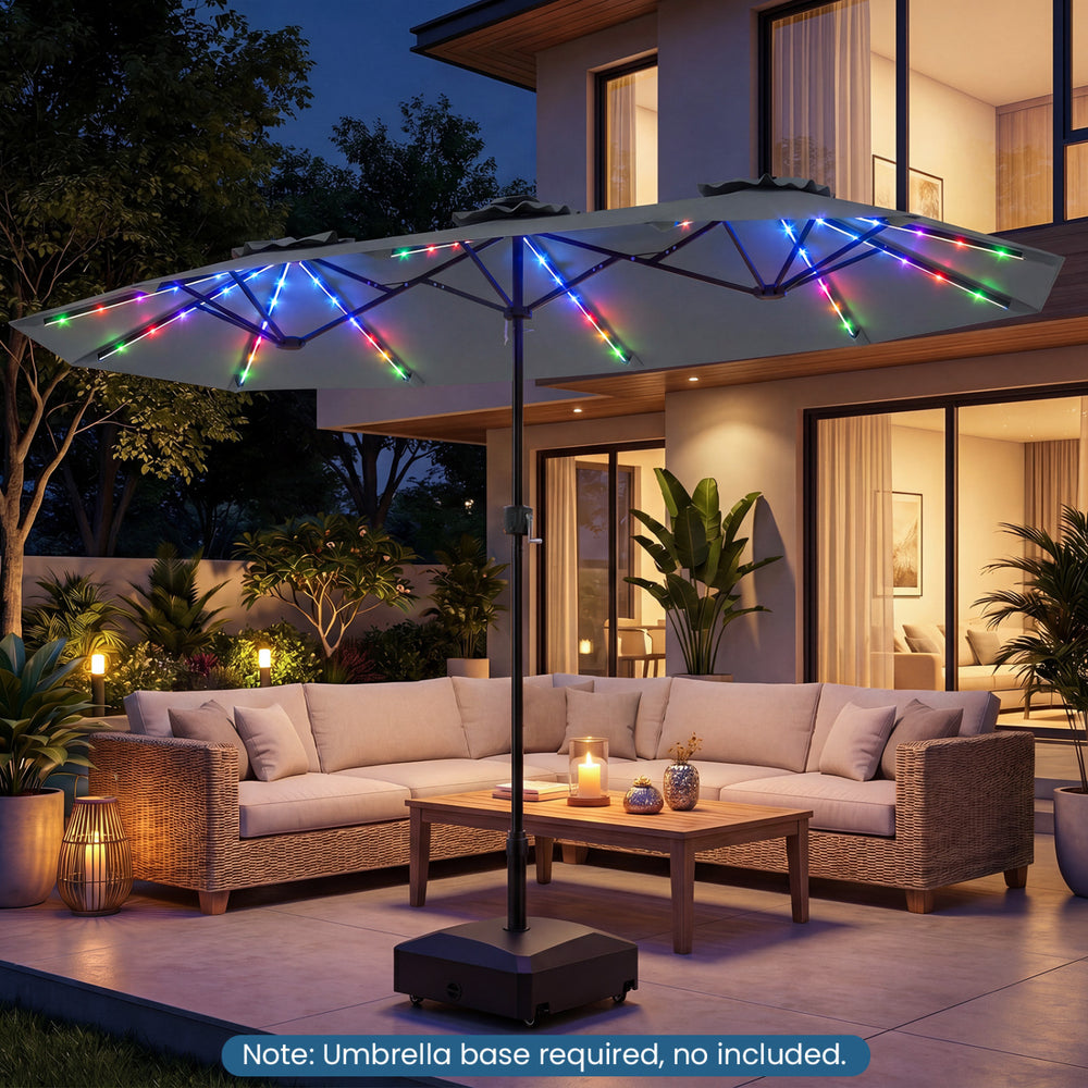 13 FT Double-Sided Patio Umbrella with Color-Changing Flowing Solar LED Lights-Gray - Gallery View 1 of 11
