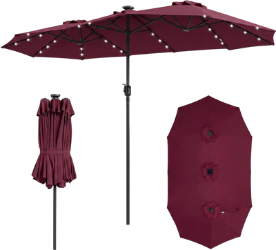 Costway 13' Double-Sided Patio Umbrella Rectangle Market w/ 36 LED Lights 71680233 New