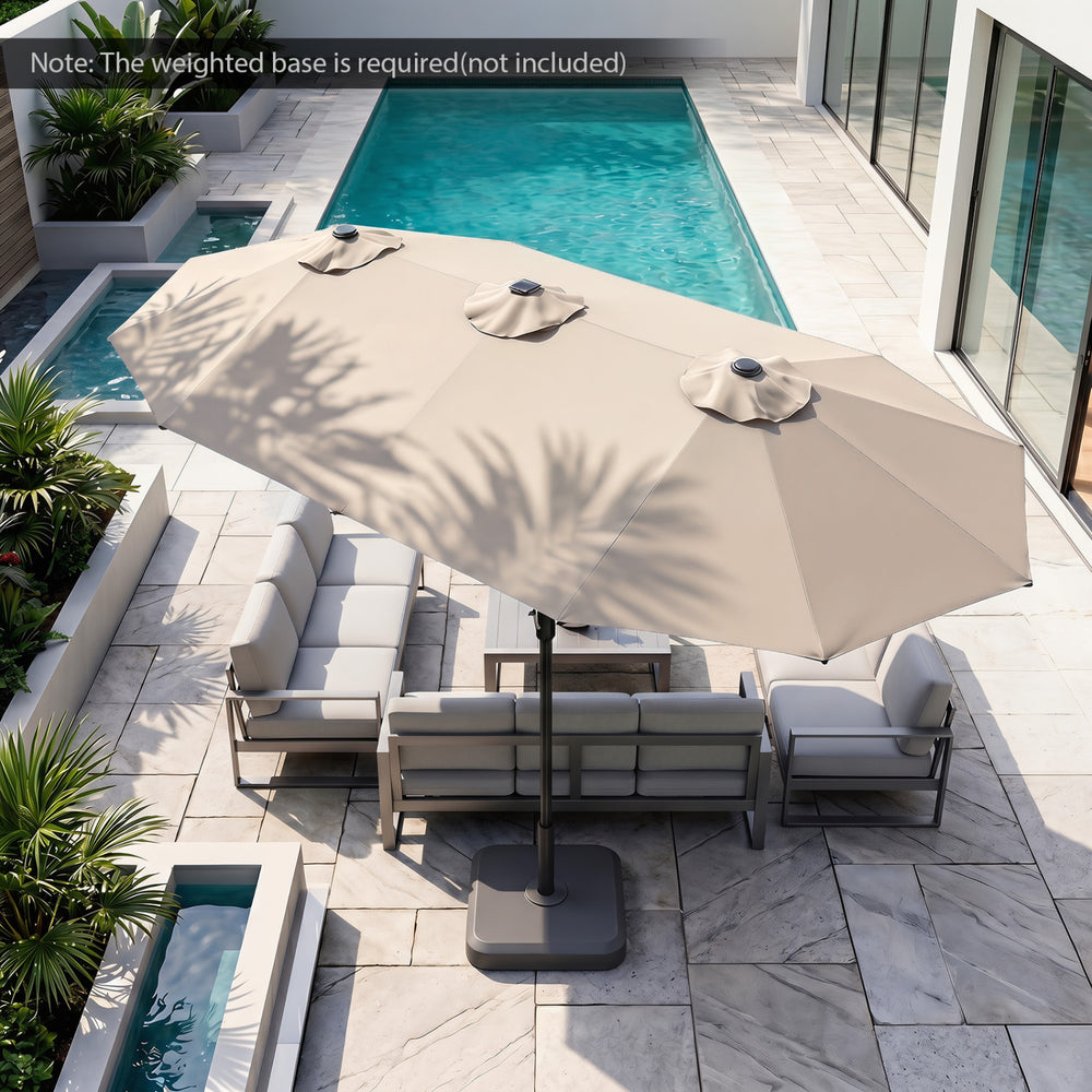 13 FT Double-Sided Patio Umbrella Large Rectangle Market Umbrella with 36 LED Lights-Beige - Gallery View 1 of 11