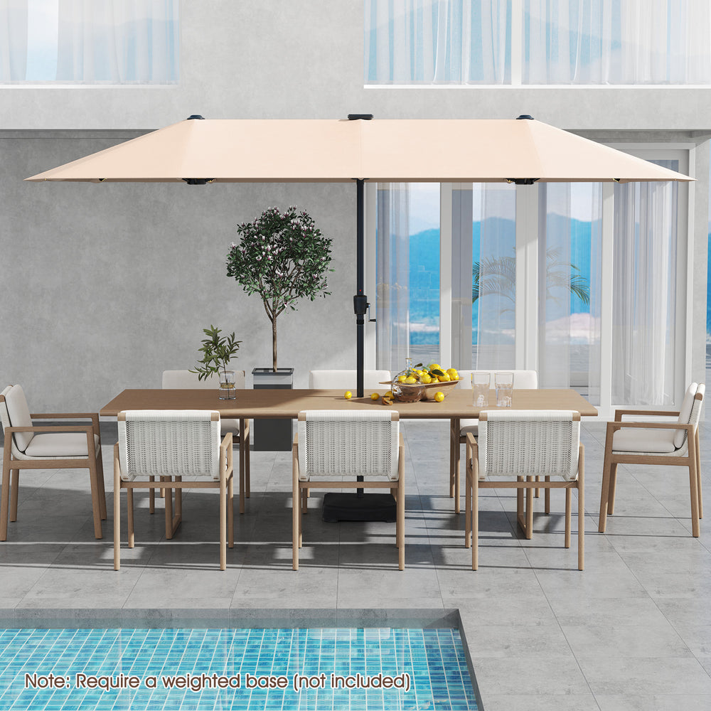 13 FT Large Patio Umbrella with LED Solar Lights and Crank Handle-Beige - Gallery View 1 of 10