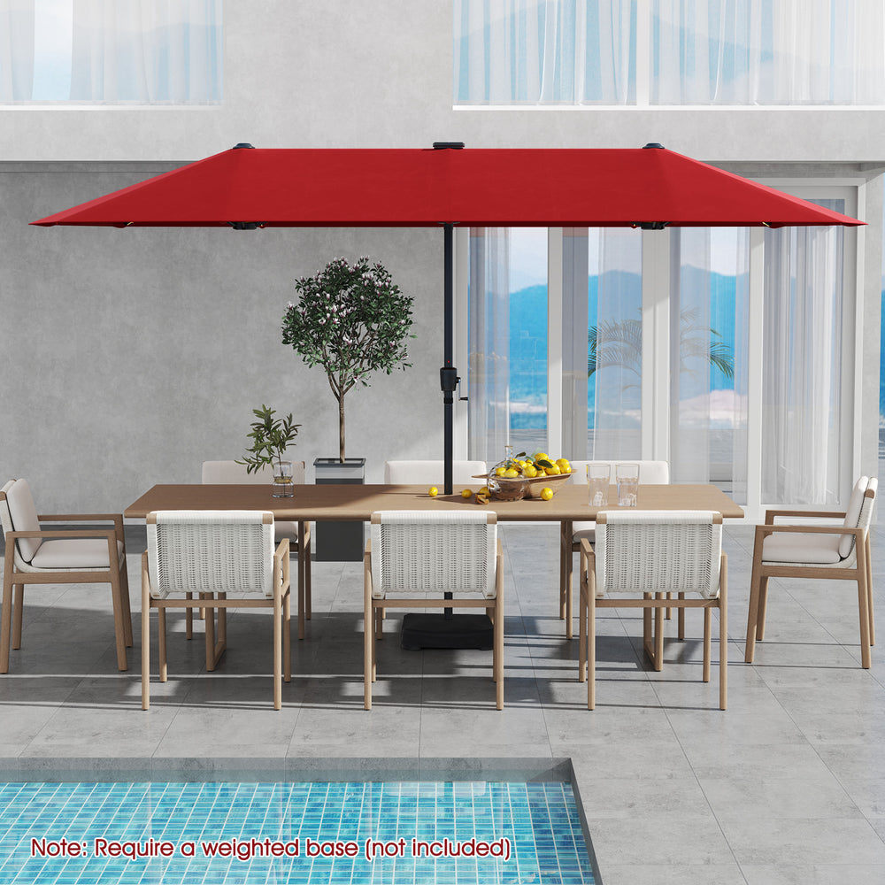 13 FT Large Patio Umbrella with LED Solar Lights and Crank Handle-Red - Gallery View 1 of 11