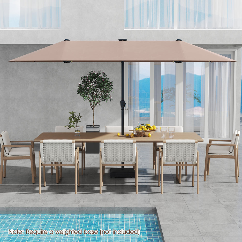 13 FT Large Patio Umbrella with LED Solar Lights and Crank Handle-Coffee - Gallery View 1 of 11