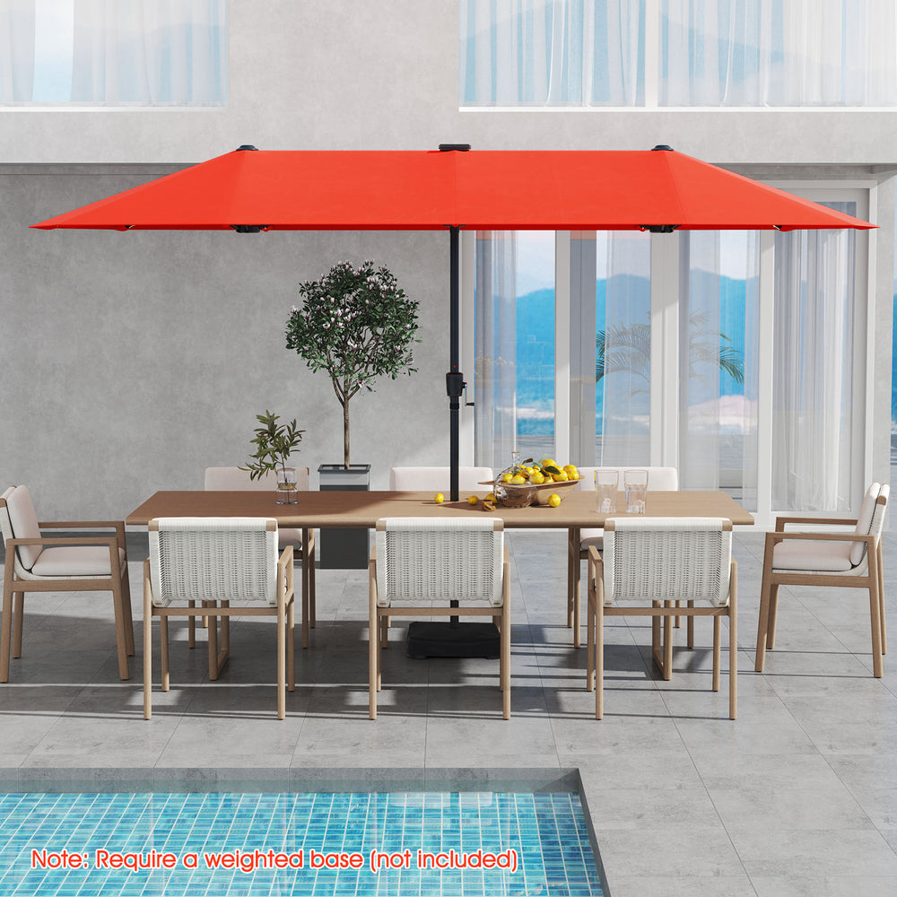 13 FT Large Patio Umbrella with LED Solar Lights and Crank Handle-Orange - Gallery View 1 of 11