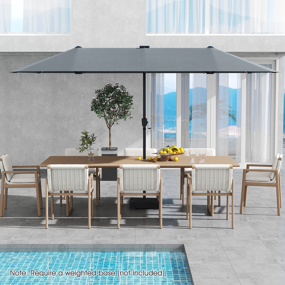 13 FT Large Patio Umbrella with LED Solar Lights and Crank Handle-Gray - Gallery View 1 of 11