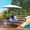 Double-sided 13 ft patio umbrella in beige with crank handle, perfect for poolside shade and outdoor relaxation.