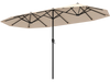 Large 13 ft double-sided patio umbrella in beige with crank handle, ideal for outdoor shade at poolsides and patios.