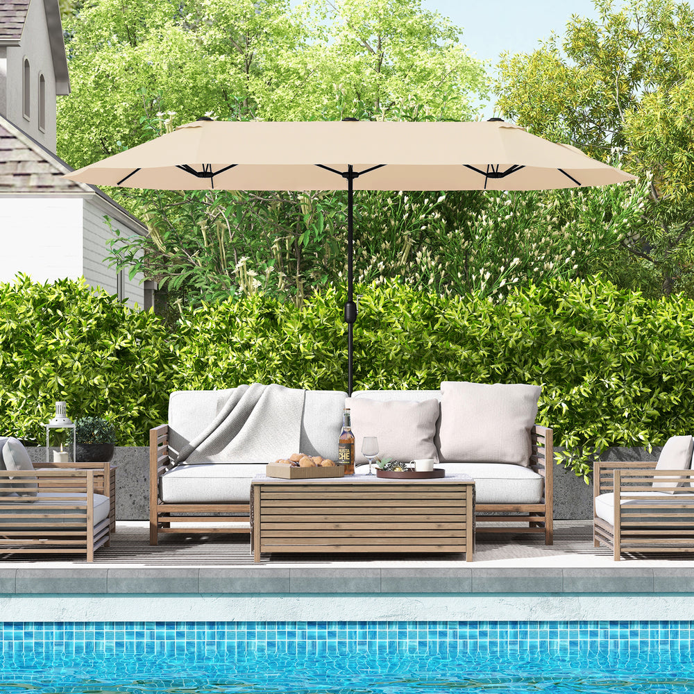13 Feet Double-Sided Patio Twin Table Umbrella with Crank Handle-Beige - Gallery View 1 of 11