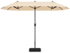 Double-sided 13 feet patio umbrella in beige with crank handle, ideal for providing shade in gardens and patios.