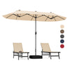 Double-sided 13 feet patio umbrella in beige with crank handle, ideal for poolside or garden shade.