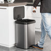 Stainless steel 13.2-gallon step trash can with soft close lid and built-in deodorizer, ideal for home or office use.