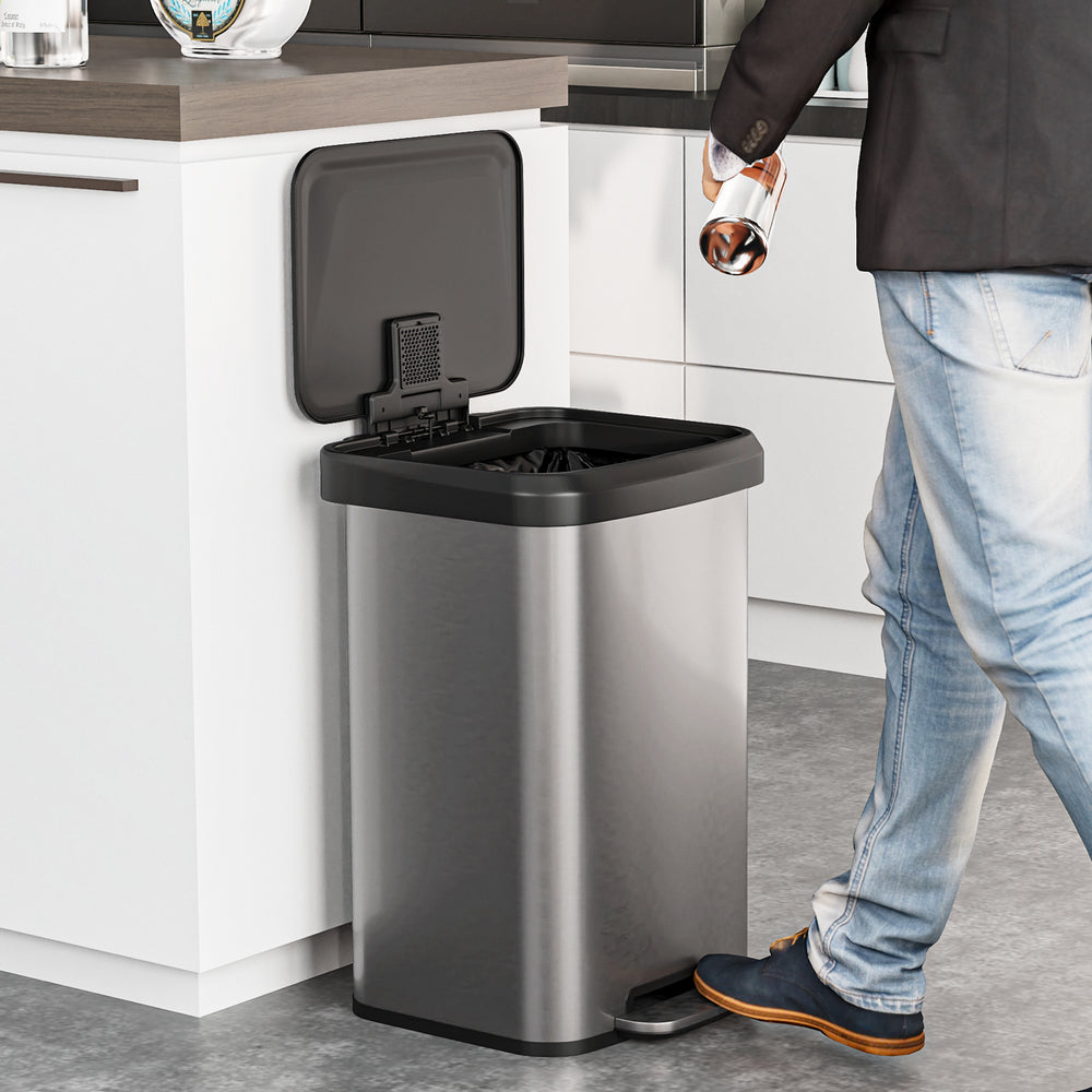 13.2 Gallon Step Trash Can with Soft Close Lid and Deodorizer Compartment-Silver - Gallery View 1 of 9