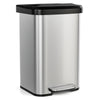 Stainless steel 13.2-gallon step trash can with soft close lid and built-in deodorizer for home or office use.