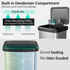 13.2-gallon stainless steel step trash can with soft close lid and built-in deodorizer compartment for odor control.