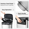 Stainless steel step trash can with a soft close lid and back handle, designed for easy operation and large capacity.