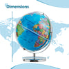 Illuminated 13-inch world globe with 720° rotation, colorful geographic details, ideal for classroom or office decor.