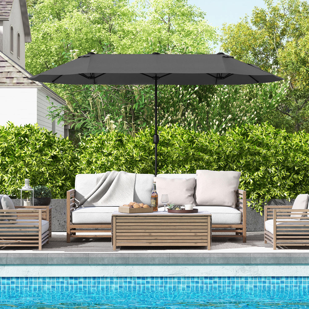 13 Feet Double-Sided Patio Twin Table Umbrella with Crank Handle-Gray - Gallery View 1 of 11