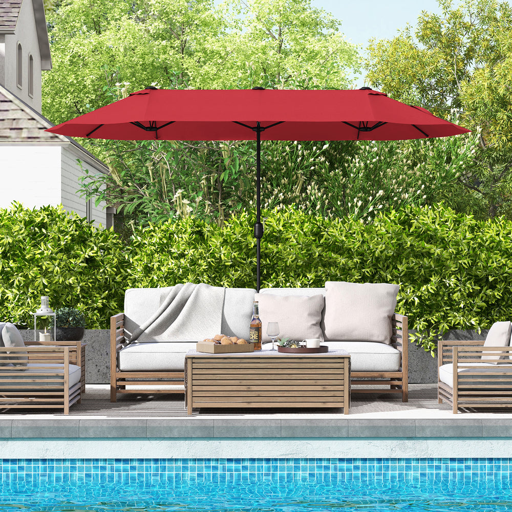 13 Feet Double-Sided Patio Twin Table Umbrella with Crank Handle-Wine - Gallery View 1 of 11