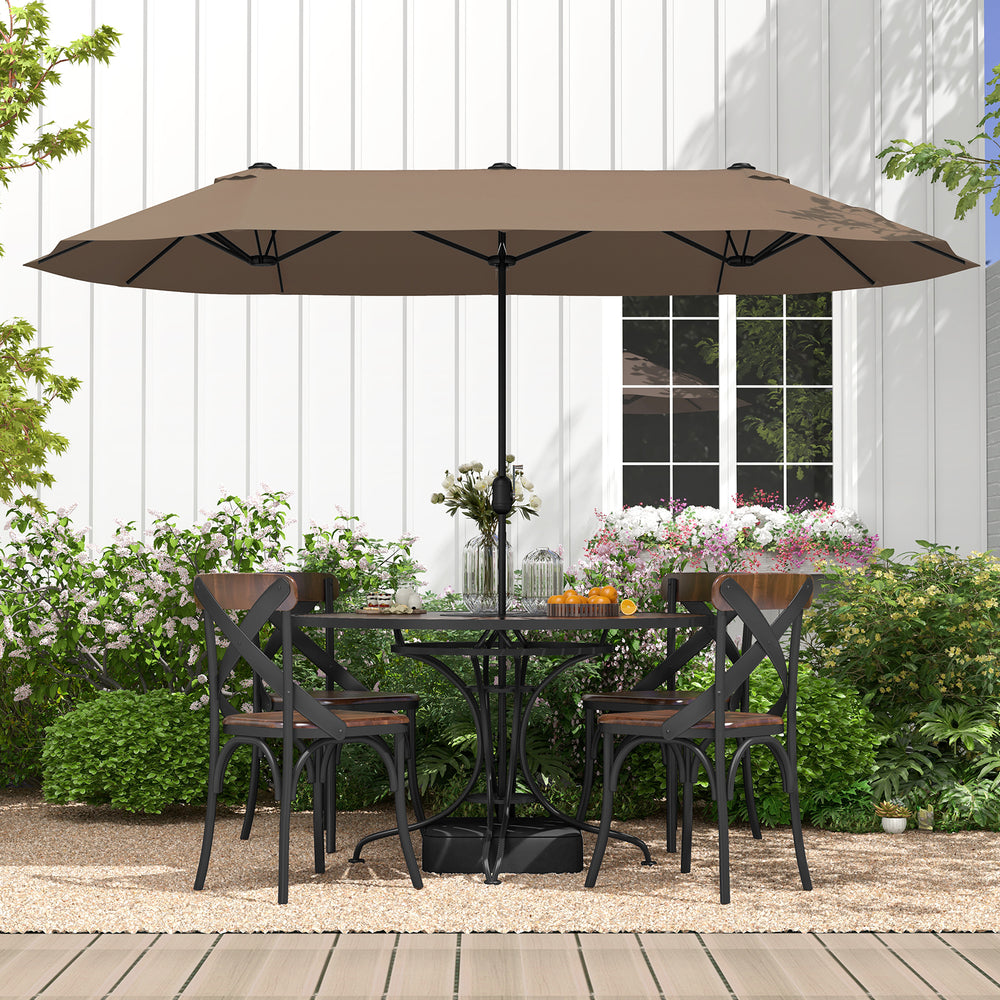 13FT Double-sided Patio Twin Table Umbrella with Crank Handle-Tan - Gallery View 1 of 11