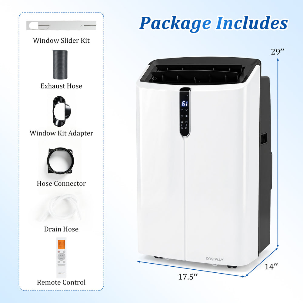 Smart portable AC unit with 14000 BTU, 3 functions, and remote control for efficient cooling in rooms up to 750 sq.ft.