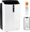 14000 BTU smart portable AC unit with remote and app control, designed for rooms up to 750 sq. ft. with quiet operation.
