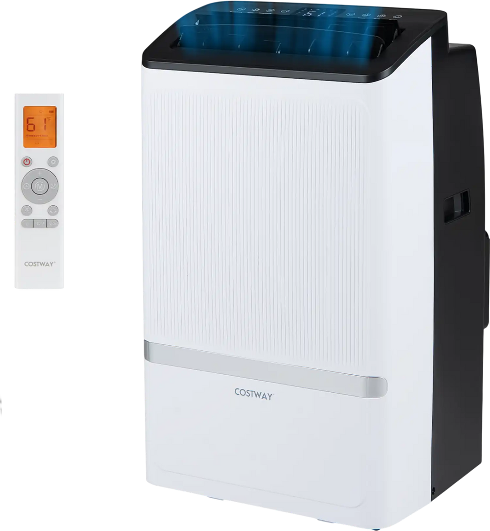 Portable 14000 BTU air conditioner with WiFi, dehumidifier, and 24H timer for customizable year-round comfort.
