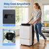 Portable 14000 BTU air conditioner with WiFi, built-in handles, and wheels for easy movement between rooms.