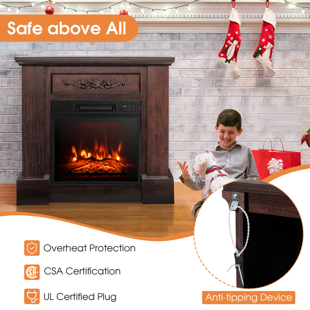 Costway Electric Fireplace Mantel with Remote Control 4650 BTUs 1400W New