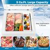 5 Cu.Ft compact chest freezer showcasing organized storage of frozen food items, ideal for efficient space use.