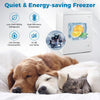 Compact chest freezer with 7-level adjustable temperature, low noise at 42 dB, ideal for kitchens or dorms.