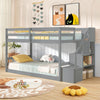Twin Over Twin Low Bunk Bed with Storage Stairs Solid Wood Floor Bunk Bed Frame-Gray - Gallery View 1 of 10