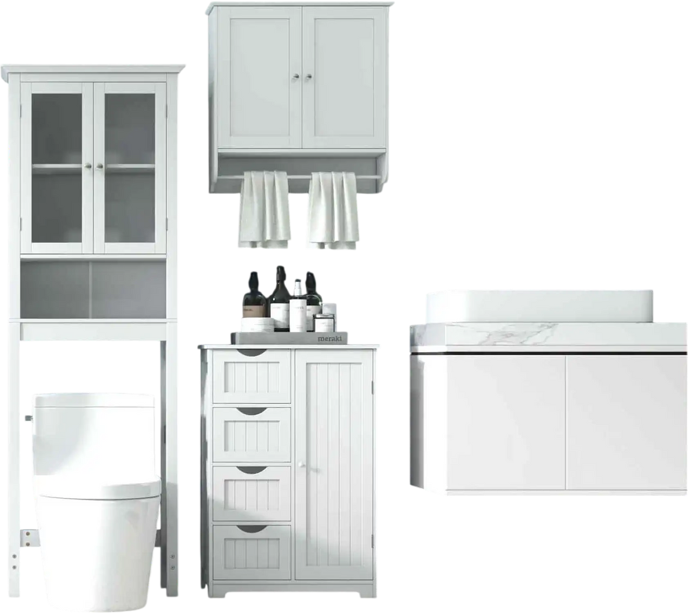 Laundry Room Bundle: Wooden Cabinet,Wall-Mounted Bathroom Storage, Clothe Dryer, Laundry Basket