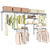 Closet organizer system with 7 shelves and 5 hanging rods, grey metal design for laundry or bedroom storage.