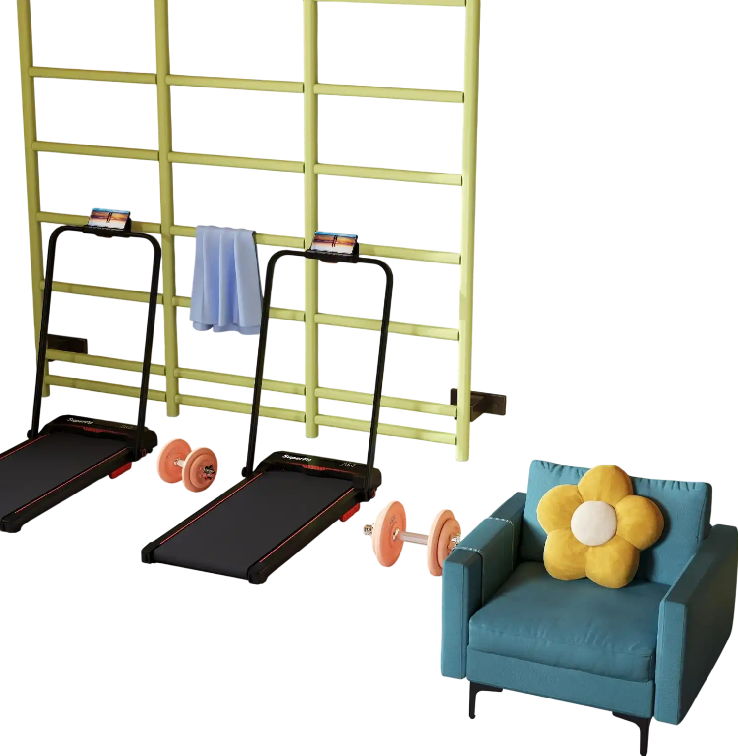 Costway 3-in-1 Folding Treadmill & Modern Accent Chair Home Fitness Relaxation Set 45044279 New