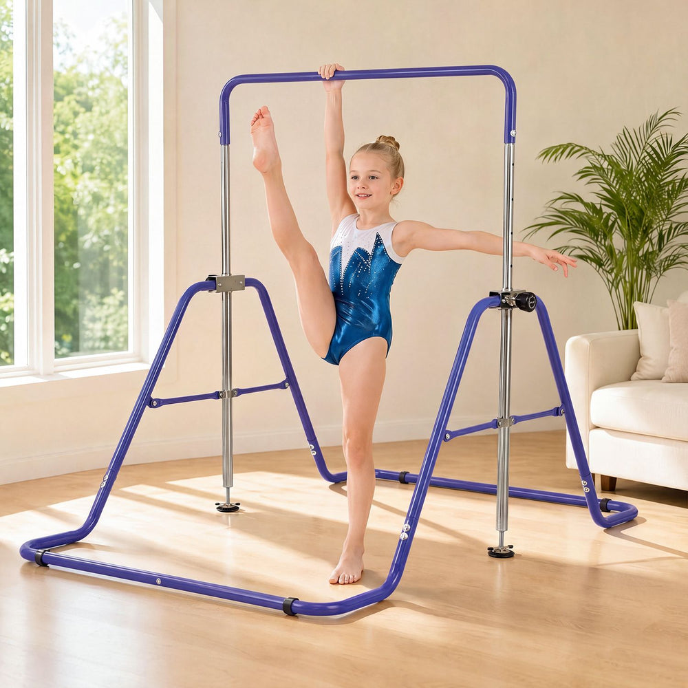 143 lbs Capacity Foldable and Adjustable Kids Gymnastics Bar with 5 Height Levels-Purple - Gallery View 1 of 10