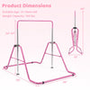 Adjustable pink kids gymnastics bar with 5 height levels, supporting up to 143 lbs for safe practice and stability.