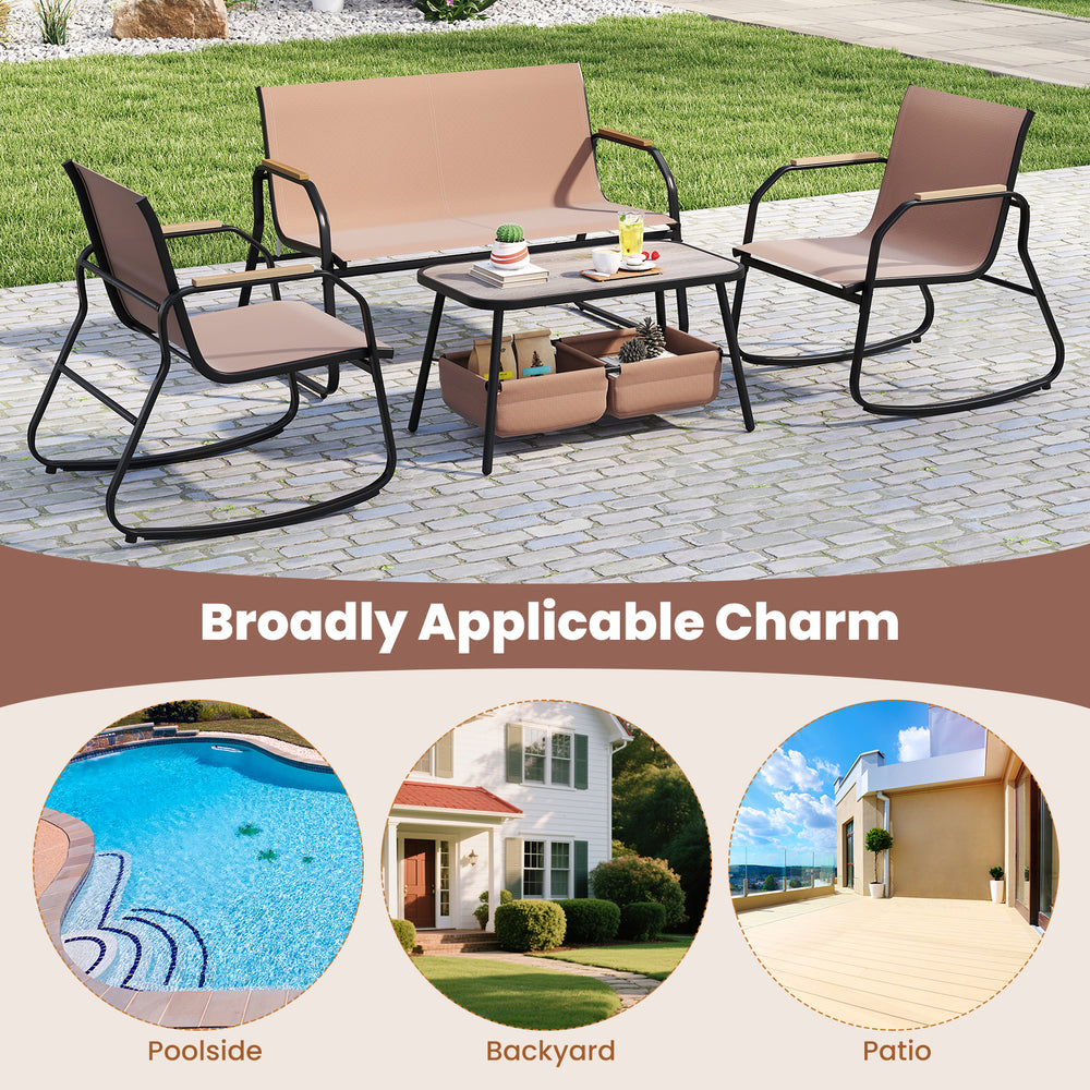 Loveseat from a 4-piece patio furniture set with breathable fabric and wide seat, perfect for cozy outdoor moments.