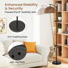 Arc floor lamp with a black anti-tipping base and hanging lampshade, ideal for living room or bedroom lighting.