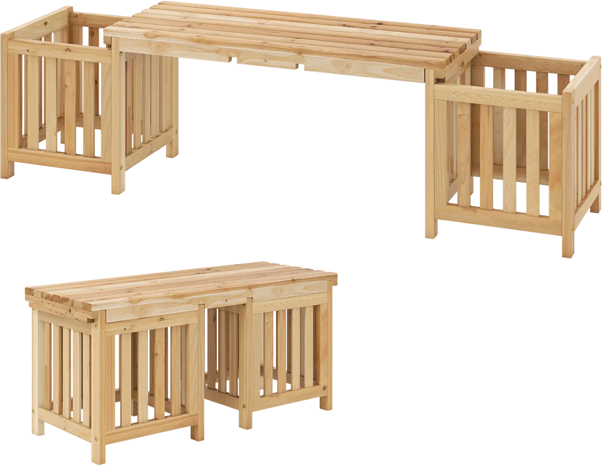 Costway 2-Person Patio Wooden Bench with Planters 158962437 New