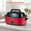 Red 8 QT electric roaster with self-basting lid, adjustable temperature, and holds up to 13.2 lbs turkey for versatile cooking.