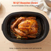 18 QT roaster oven with self-basting lid, designed to hold a whole 22 lbs turkey for family gatherings and parties.