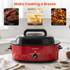 Red 1450W 8 QT electric roaster with self-basting lid, perfect for roasting turkey, baking, and simmering stews.