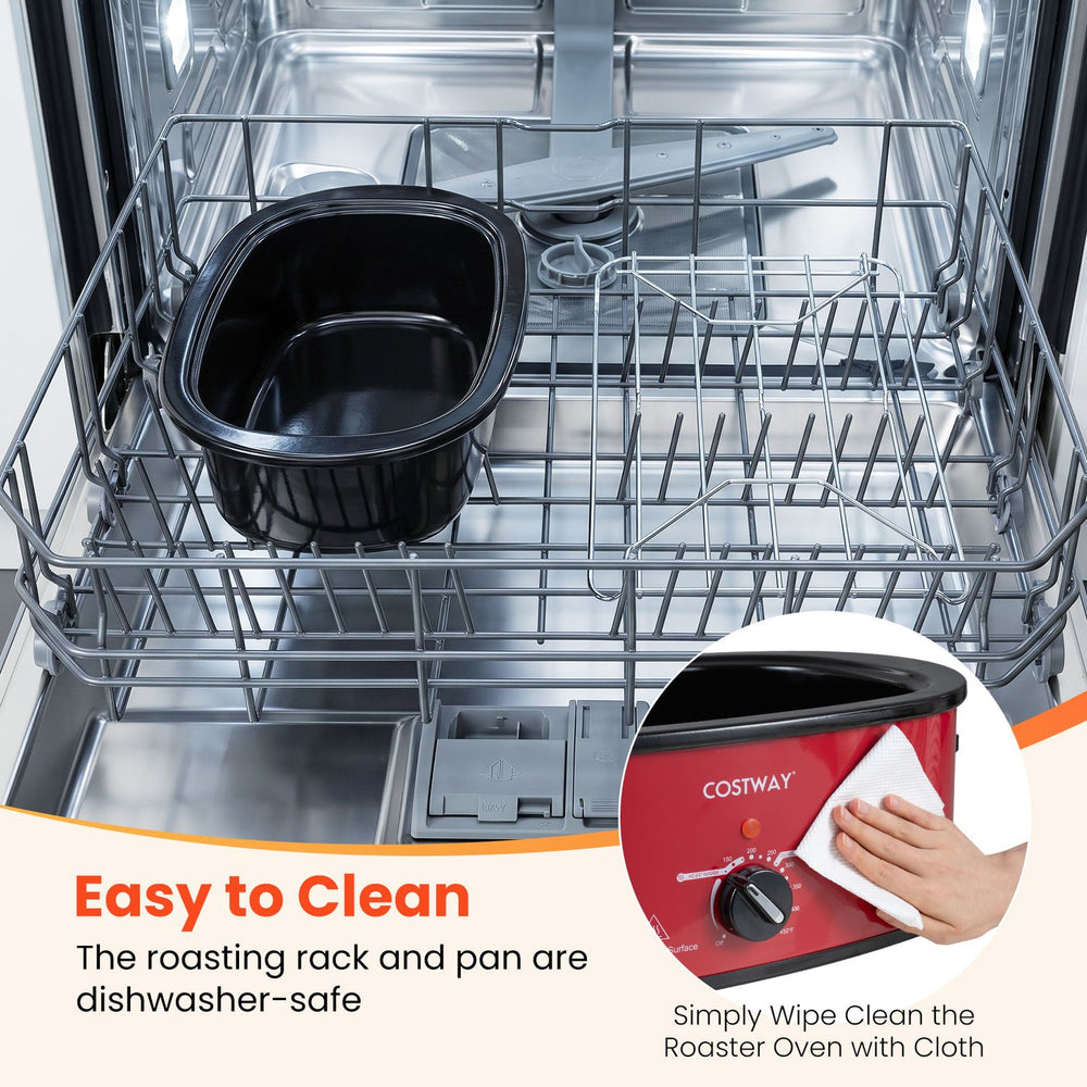 Dishwasher-safe roasting rack and pan of the 1450W 8 QT Electric Roaster for easy cleaning and maintenance.