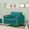 Modern accent chair in teal suede fabric with removable back pillow and bolster, ideal for living room or office use.