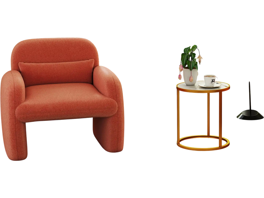 Set of  2 Modern Accent Chair and Marble Top Side Table Set